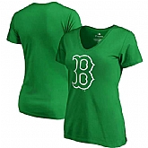 Women Boston Red Sox Fanatics Branded Green St. Patrick's Day White Logo V Neck T-Shirt,baseball caps,new era cap wholesale,wholesale hats